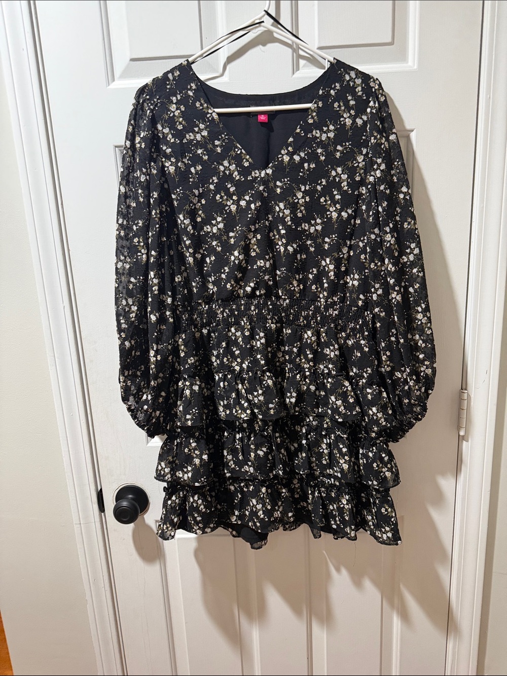Vince Camuto Black Midi Dress with Cream Floral Print